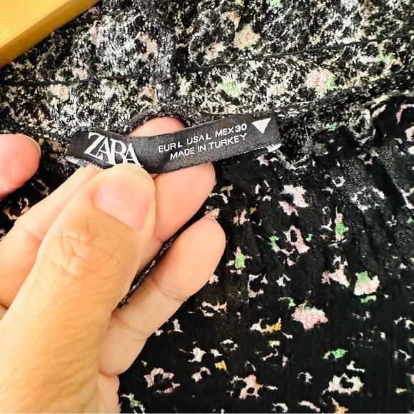 Zara Regencycore Floral Print Puffy Sleeve Black Dress Size Large - Picture 7 of 11
